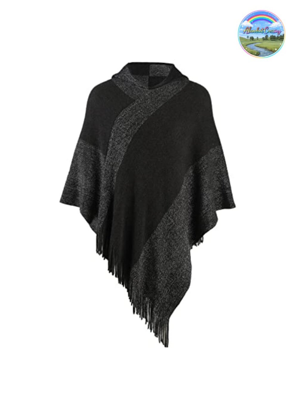 Faux Cashmere Knitted Shawl Poncho Fringed V-Neck Striped Sweater Pullover Cape